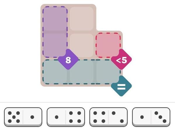 The New York Times Pips puzzle from Oct 5, 2025 (easy). Hint: What value must go in the three green squares?