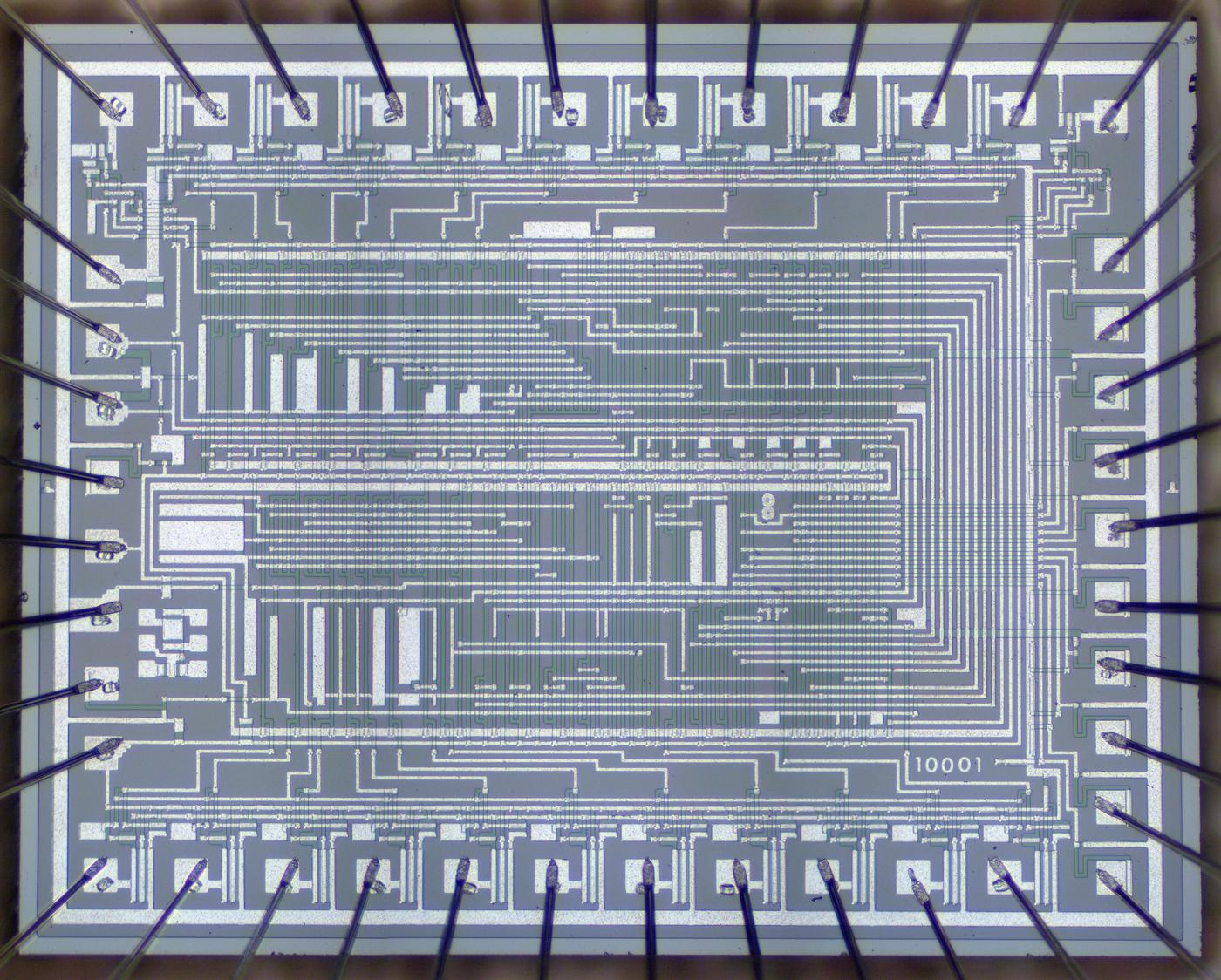 Die photo of the NRD2256 keypad/display chip. Die photos courtesy of François Gueissaz.