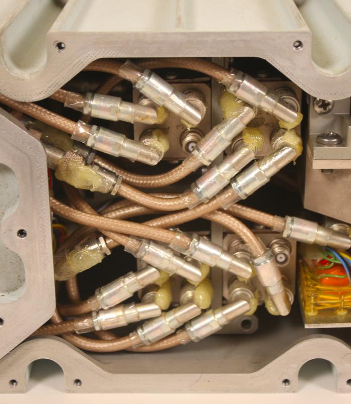 The relays with coaxial cables attached.