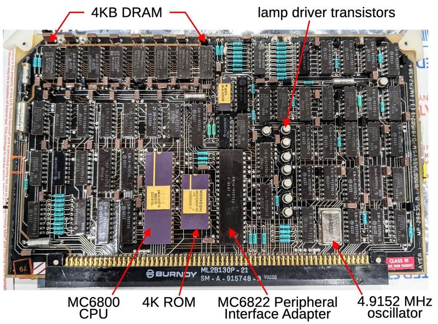 The CPU card is centered around a Motorola 6800 microprocessor.