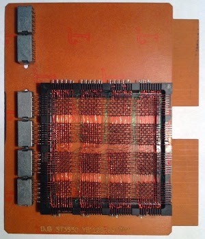 This DJB double-width SMS card provides core memory storage in the IBM 1443 printer