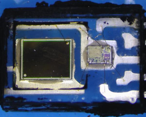 The optical chip contains a photodiode and a silicon die in one package.