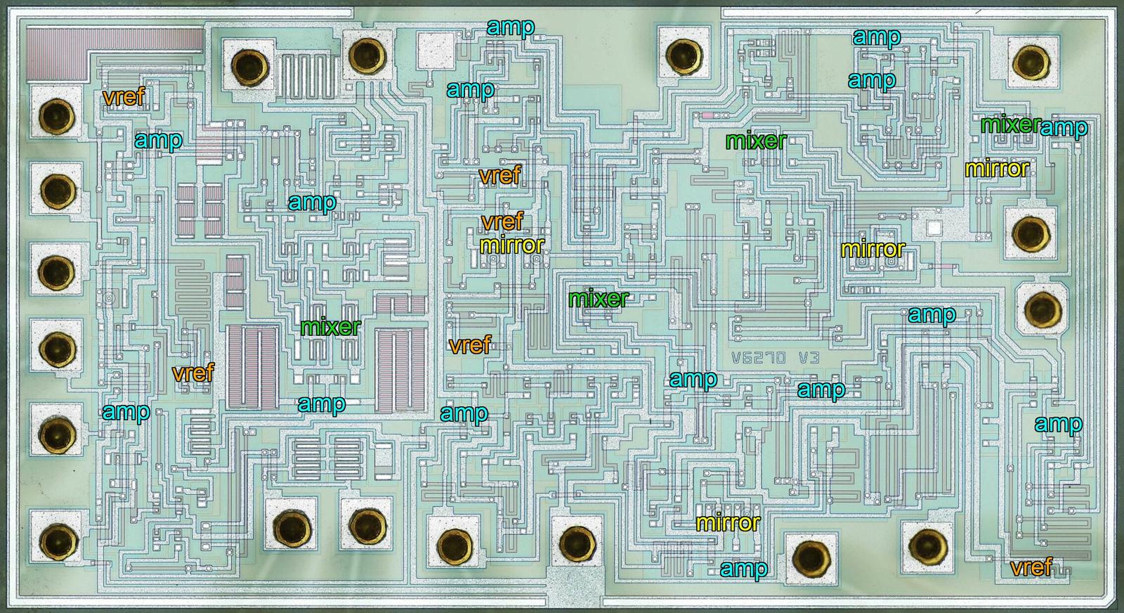 The die with key circuits labeled.