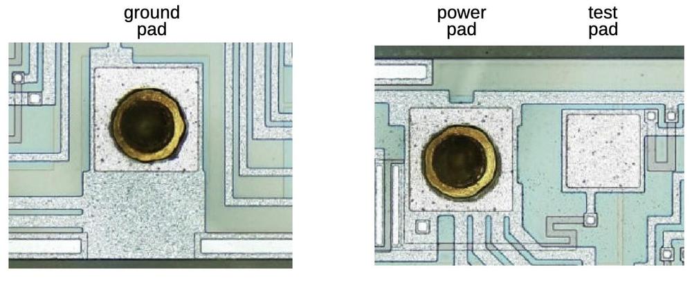 Ground, power, and test pads in the TDA7000.