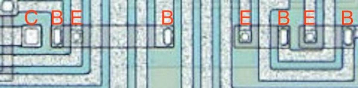 Three transistors with an unusual layout.