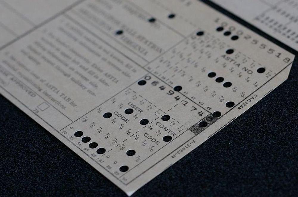 A 90-column punch card. From Marcin Wichary,  (CC BY 2.0).